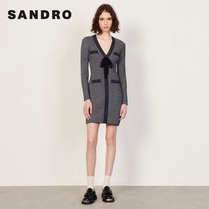 Sandro French-style V-neck contrast knit dress